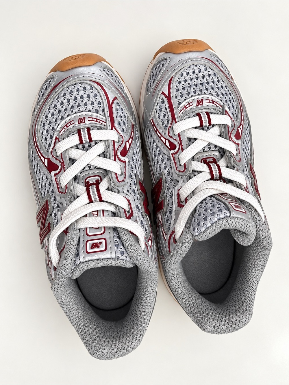 New Balance Kids Grey, Red and Tan Athletic Sneakers